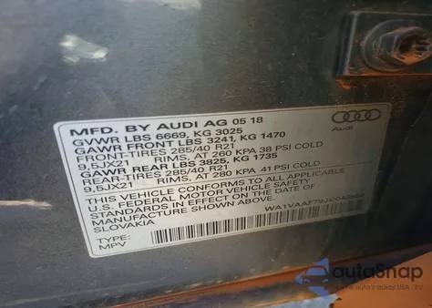 2018 Audi Q7 Prestige z USA, uszkodzony, nr VIN WA1VAAF79JD043950